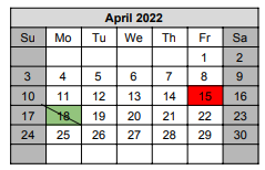 District School Academic Calendar for Hargrave H S for April 2022