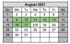 District School Academic Calendar for Hargrave H S for August 2021