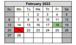 District School Academic Calendar for Hargrave H S for February 2022