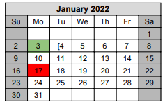 District School Academic Calendar for Hargrave H S for January 2022