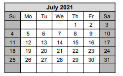 District School Academic Calendar for Copeland Int for July 2021