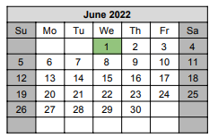District School Academic Calendar for Copeland Int for June 2022