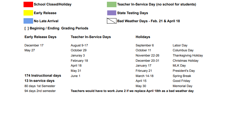 District School Academic Calendar Key for Huffman Middle