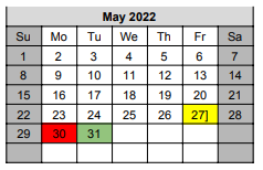 District School Academic Calendar for Excel Academy for May 2022