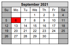 District School Academic Calendar for Excel Academy for September 2021
