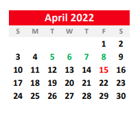 District School Academic Calendar for Hughes Springs Junior High for April 2022