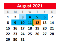 District School Academic Calendar for Hughes Springs Junior High for August 2021