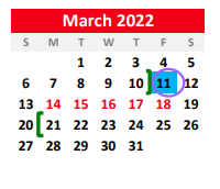 District School Academic Calendar for Hughes Springs Junior High for March 2022