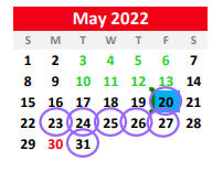 District School Academic Calendar for Hughes Springs Elementary for May 2022