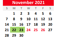 District School Academic Calendar for Hughes Springs High School for November 2021