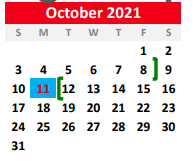 District School Academic Calendar for Hughes Springs Elementary for October 2021