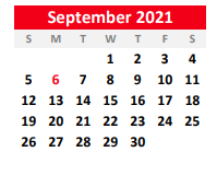 District School Academic Calendar for Hughes Springs Elementary for September 2021