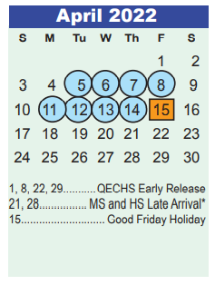 District School Academic Calendar for Hidden Hollow Elementary for April 2022