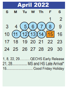 District School Academic Calendar for Quest High School for April 2022