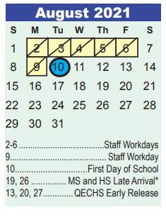 District School Academic Calendar for Whispering Pines Elementary for August 2021