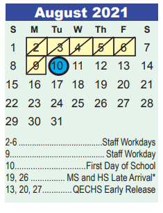 District School Academic Calendar for Pineforest Elementary for August 2021