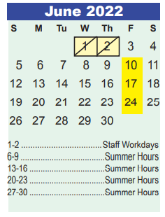 District School Academic Calendar for Eagle Springs Elementary for June 2022