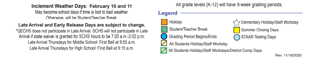 District School Academic Calendar Key for North Belt Elementary