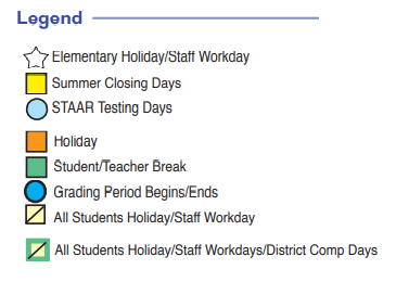 District School Academic Calendar Legend for Oaks Elementary