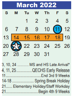 District School Academic Calendar for Timbers Elementary for March 2022