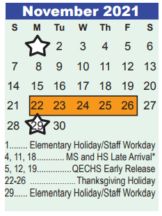 District School Academic Calendar for Quest High School for November 2021