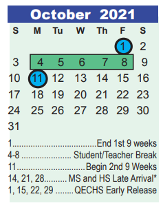 District School Academic Calendar for Pineforest Elementary for October 2021