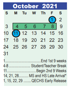 District School Academic Calendar for Atascocita High School for October 2021