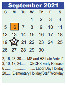District School Academic Calendar for Elm Grove Elementary for September 2021