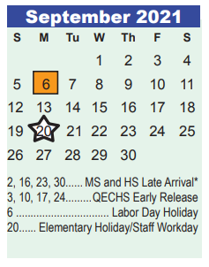 District School Academic Calendar for Kingwood Middle for September 2021