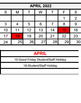 District School Academic Calendar for Huntington Middle for April 2022