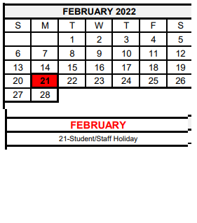 District School Academic Calendar for Huntington Elementary for February 2022