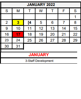 District School Academic Calendar for Pride Alter Sch for January 2022