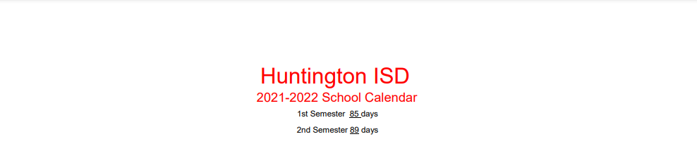 District School Academic Calendar for Huntington Int