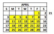 District School Academic Calendar for Center For Development Learning for April 2022