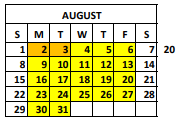 District School Academic Calendar for Weatherly Heights Elementary School for August 2021