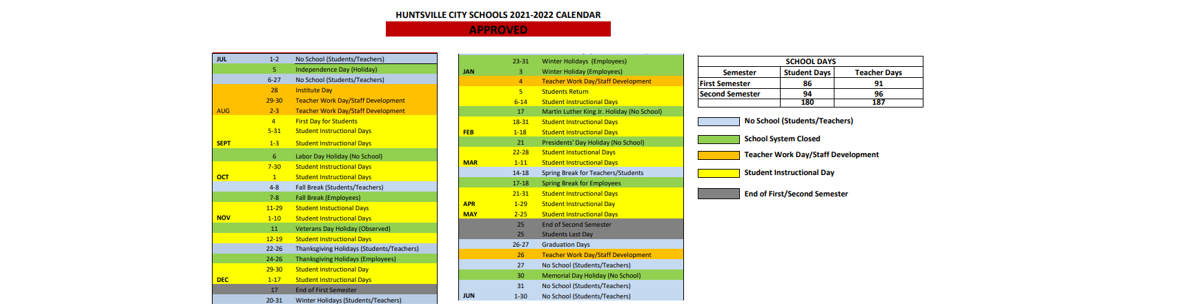 District School Academic Calendar Key for Huntsville High School