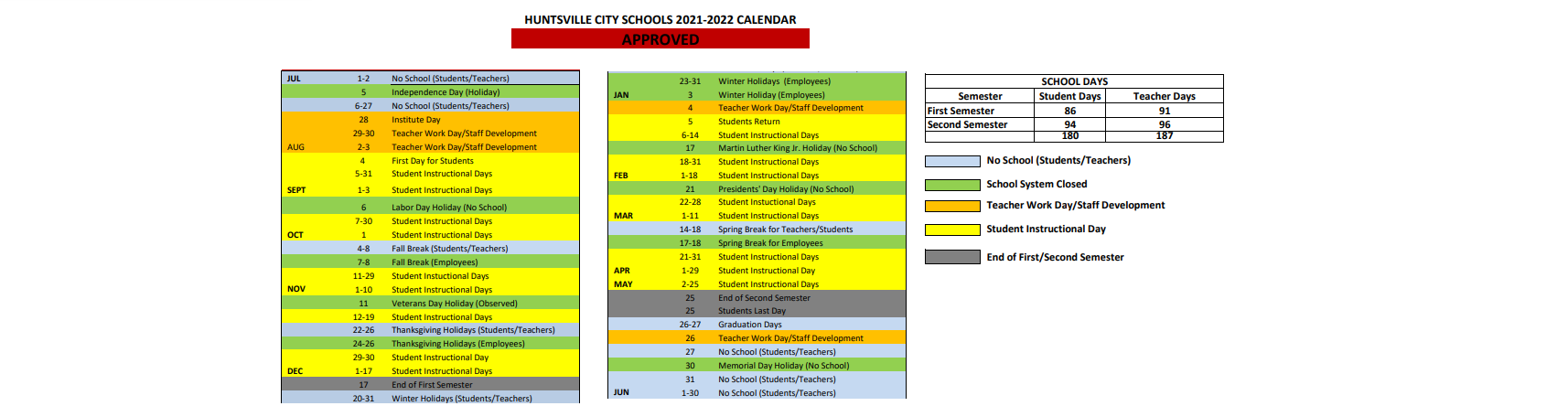 District School Academic Calendar Key for Huntsville Middle School