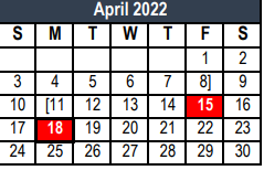 District School Academic Calendar for Technical Ed Ctr for April 2022