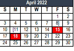 District School Academic Calendar for Transition Program for April 2022