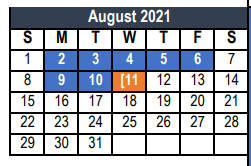 District School Academic Calendar for Oakwood Terrace Elementary for August 2021