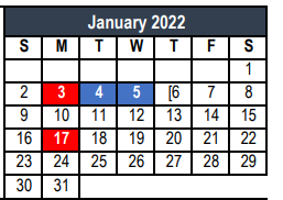 District School Academic Calendar for Alter Ed Prog for January 2022