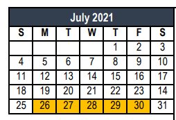 District School Academic Calendar for Shady Brook Elementary for July 2021