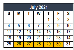 District School Academic Calendar for Transition Program for July 2021