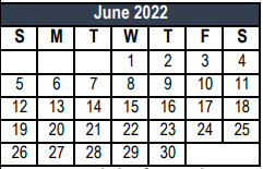 District School Academic Calendar for Transition Program for June 2022