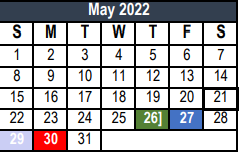 District School Academic Calendar for Transition Program for May 2022