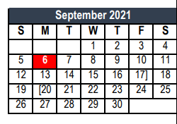 District School Academic Calendar for Shady Brook Elementary for September 2021