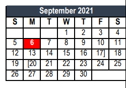 District School Academic Calendar for Transition Program for September 2021