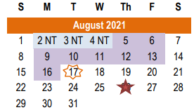 District School Academic Calendar for Williamson County Academy for August 2021