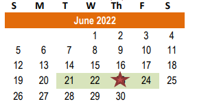 District School Academic Calendar for Hutto Elementary School for June 2022