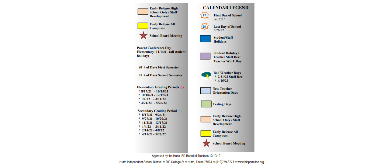 District School Academic Calendar Key for Ray Elementary